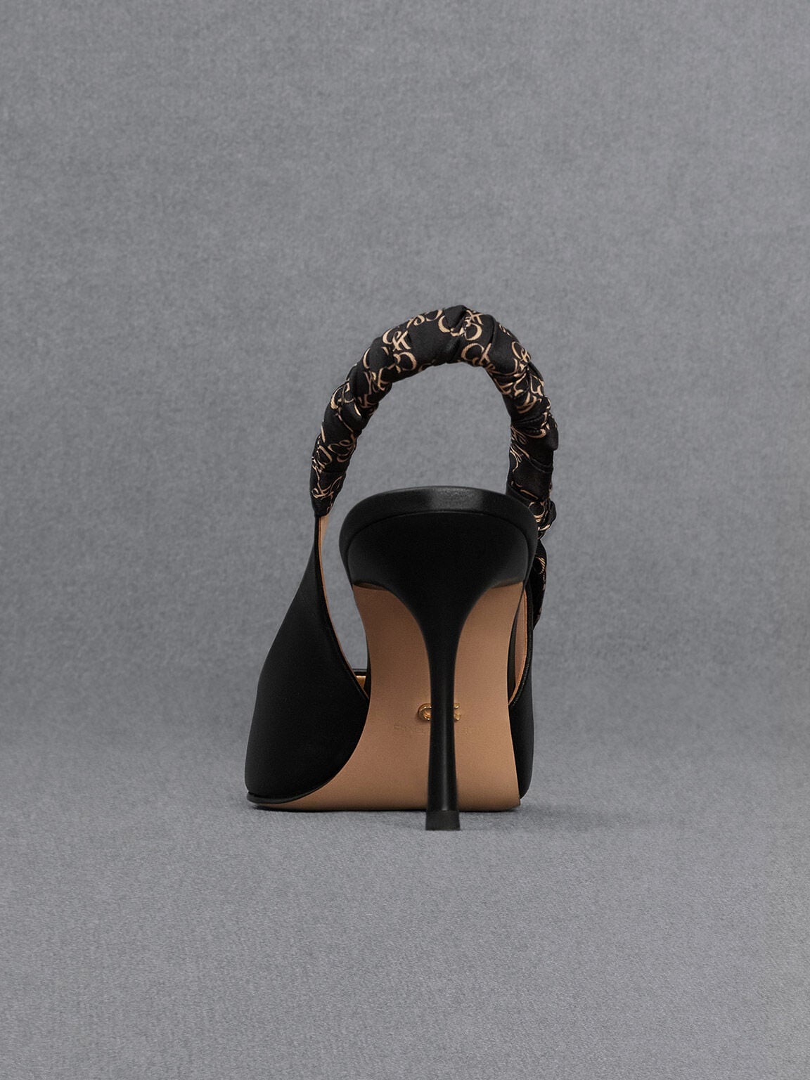 CHARLES & KEITH Top Pick / Tully Leather Ruched Print Slingback Pumps - Black