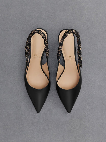 CHARLES & KEITH Top Pick / Tully Leather Ruched Print Slingback Pumps - Black