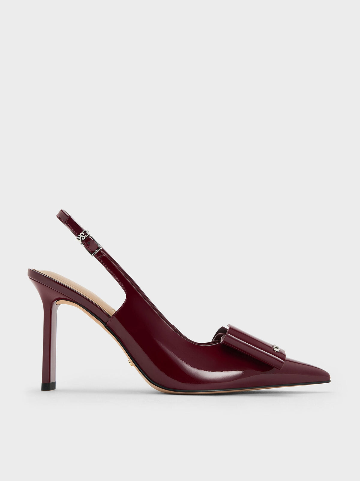 CHARLES & KEITH Deals / Lu Patent Leather Bow Slingback Pumps - Burgundy