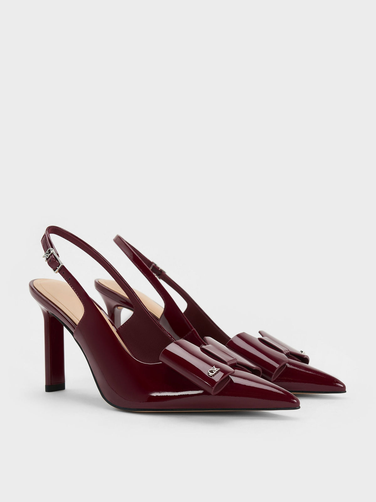 CHARLES & KEITH Deals / Lu Patent Leather Bow Slingback Pumps - Burgundy