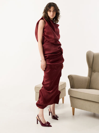 CHARLES & KEITH Deals / Lu Patent Leather Bow Slingback Pumps - Burgundy