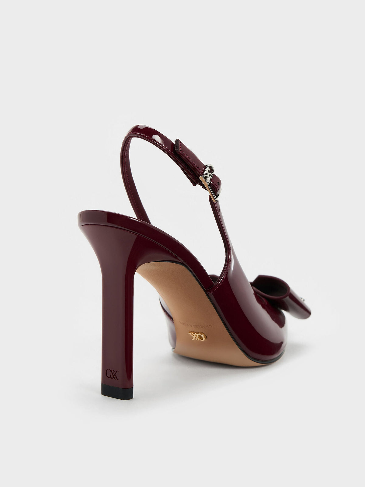 CHARLES & KEITH Deals / Lu Patent Leather Bow Slingback Pumps - Burgundy