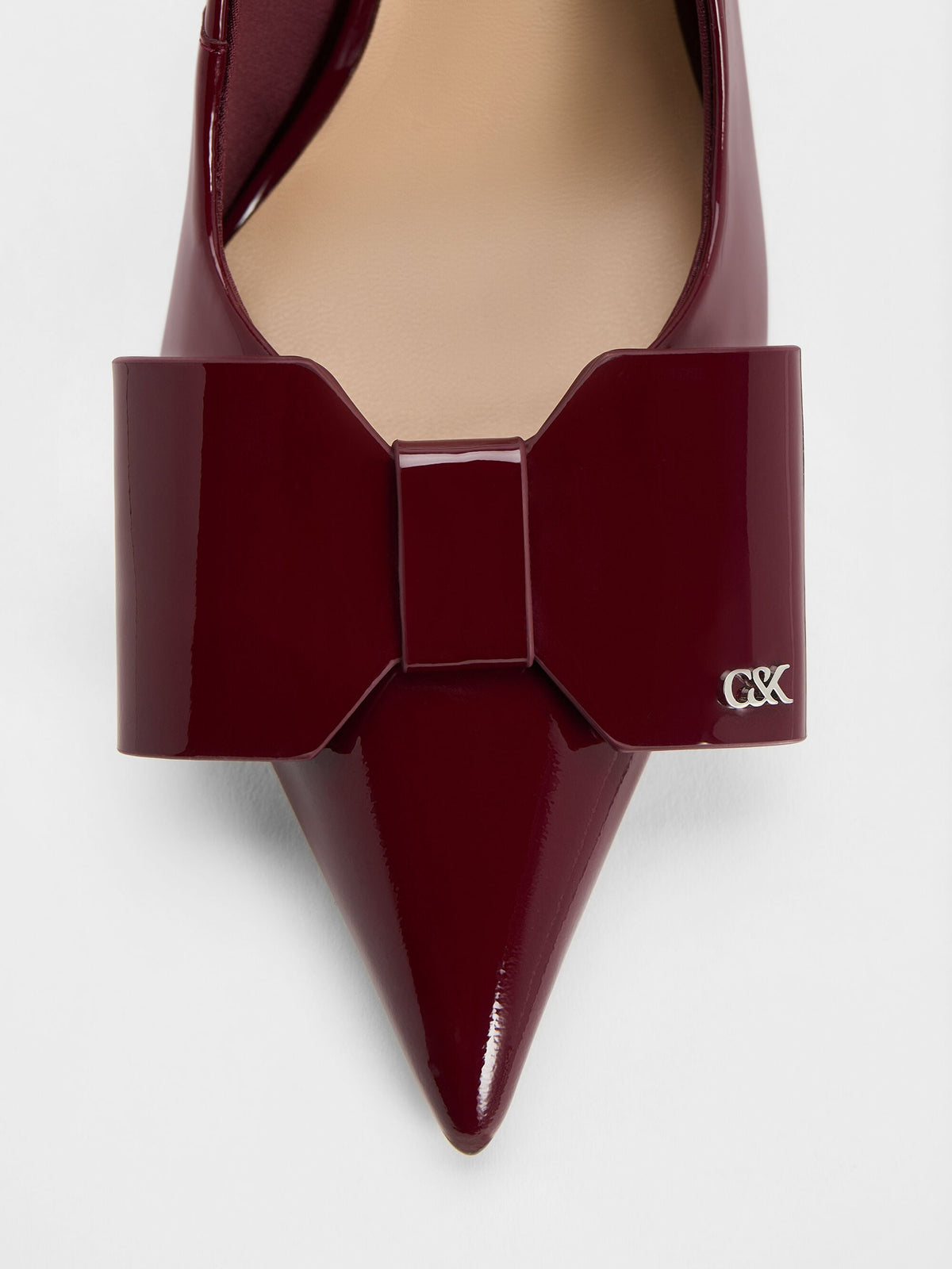 CHARLES & KEITH Deals / Lu Patent Leather Bow Slingback Pumps - Burgundy