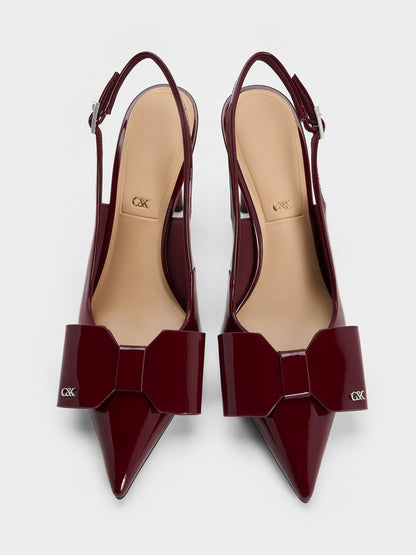 CHARLES & KEITH Deals / Lu Patent Leather Bow Slingback Pumps - Burgundy