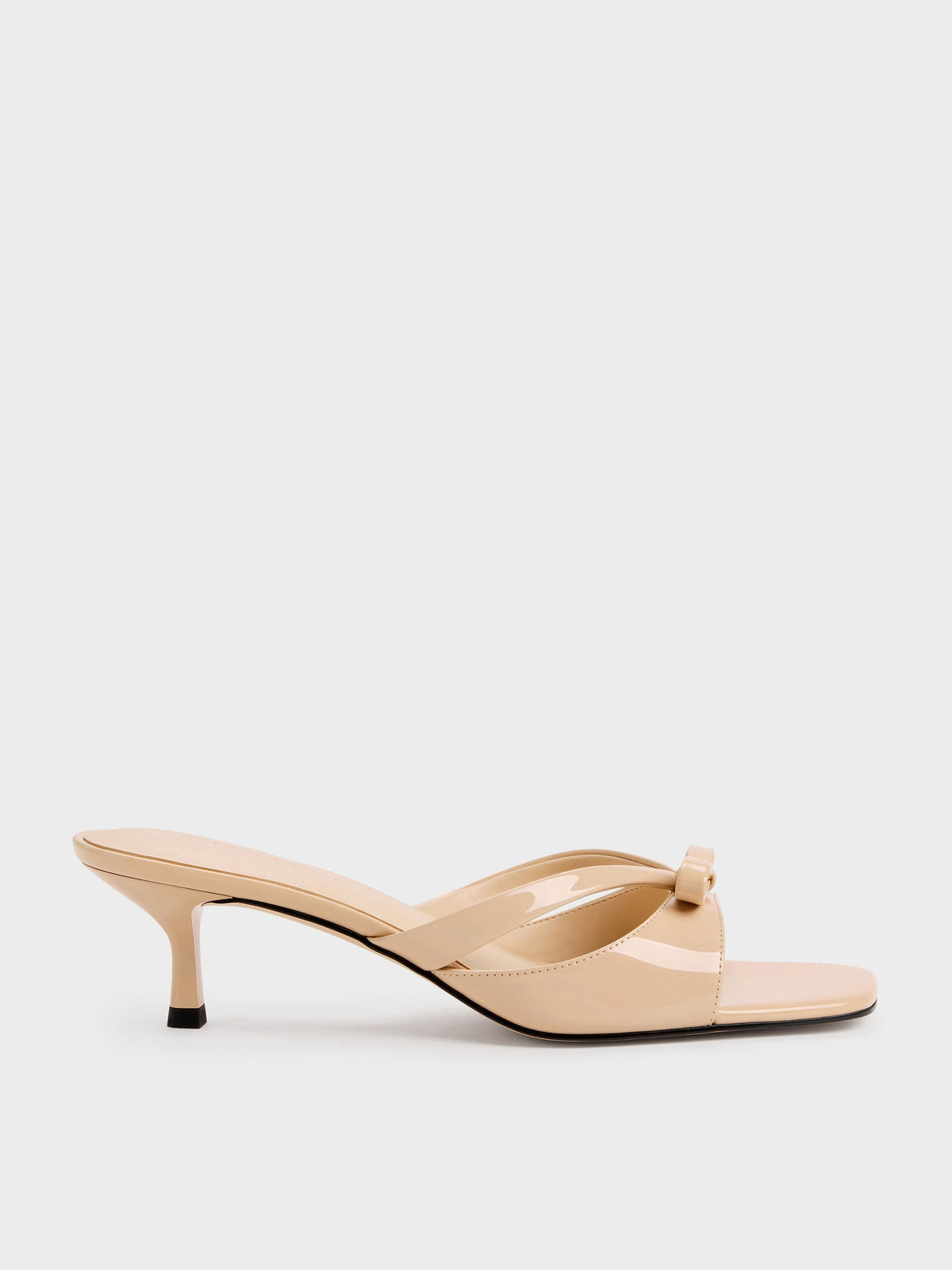 CHARLES & KEITH Trusted / Kaleen Patent Kitten-Heel Mules - Nude
