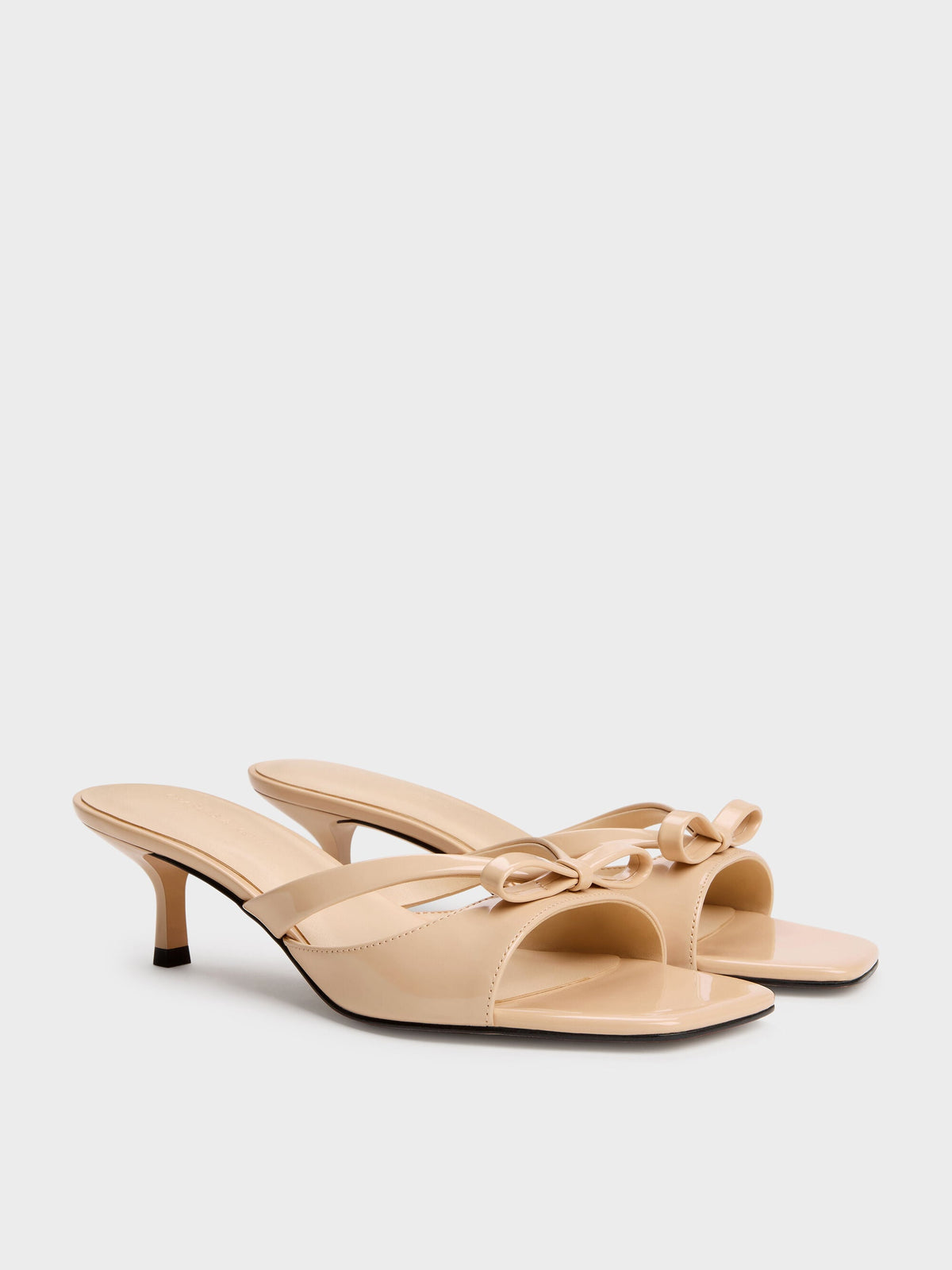 CHARLES & KEITH Trusted / Kaleen Patent Kitten-Heel Mules - Nude