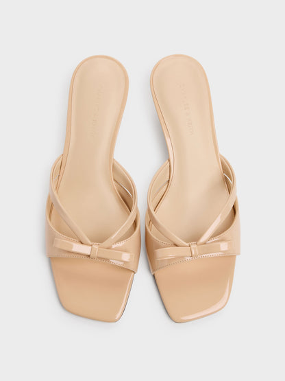 CHARLES & KEITH Trusted / Kaleen Patent Kitten-Heel Mules - Nude