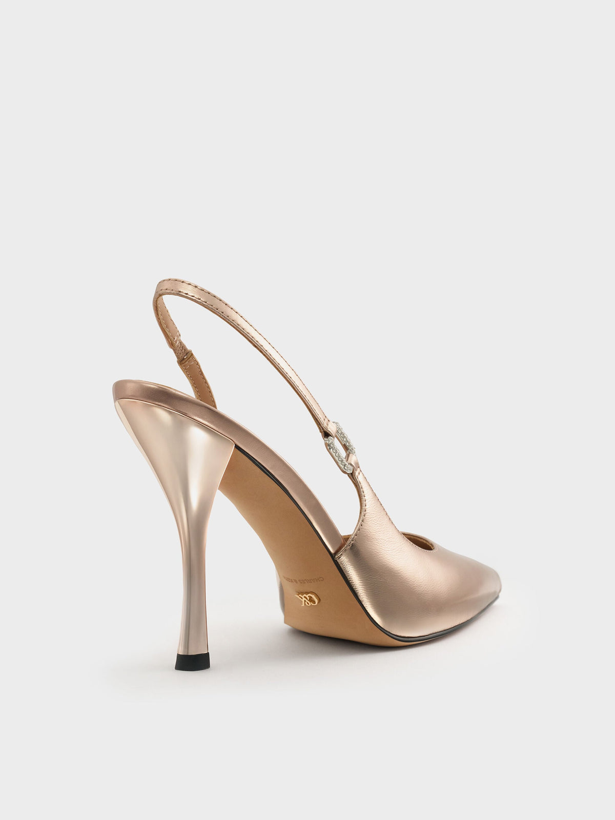 CHARLES & KEITH Sale / Metallic Leather Crystal-Buckle Slingback Pumps - Bronze