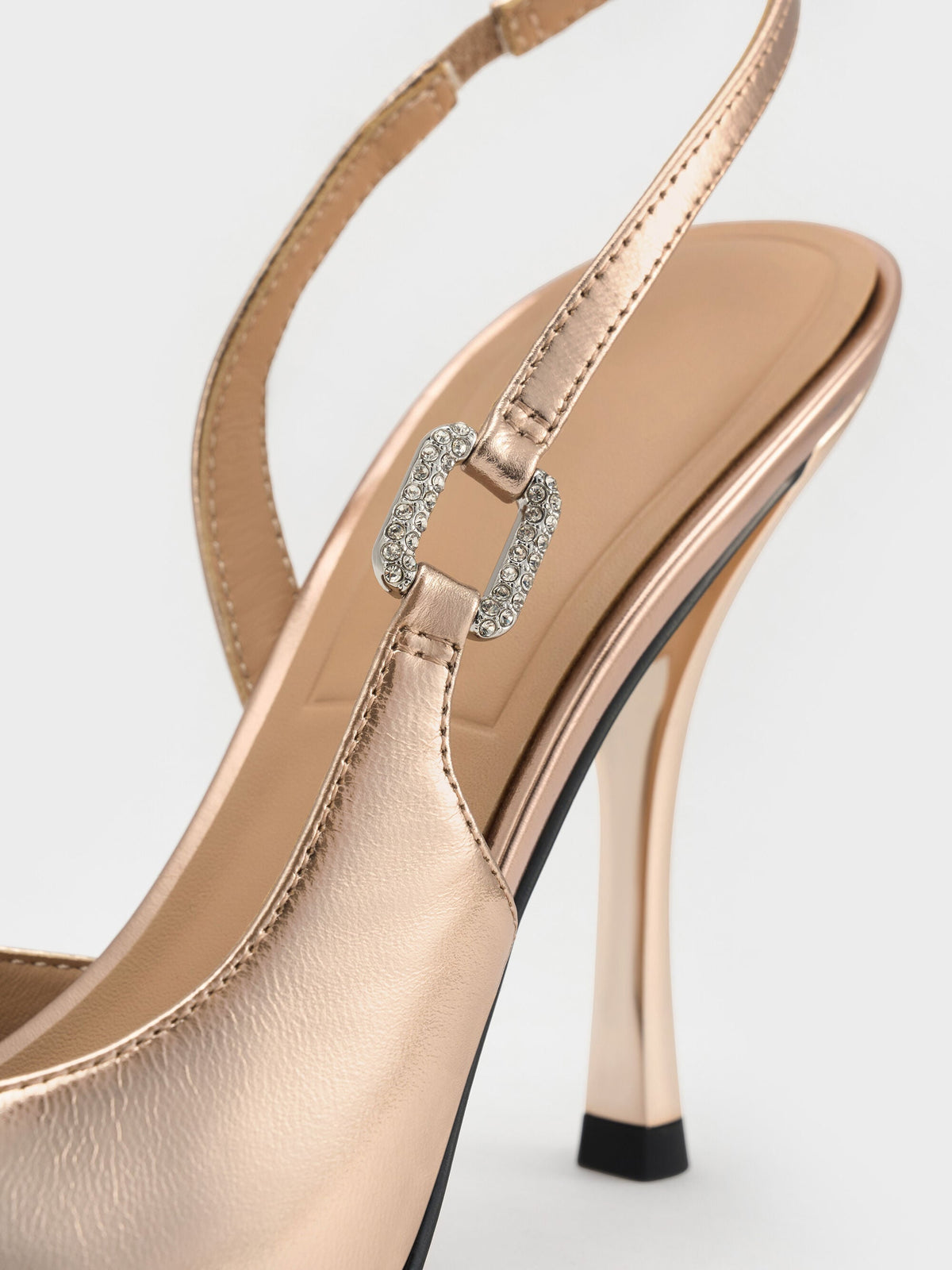 CHARLES & KEITH Sale / Metallic Leather Crystal-Buckle Slingback Pumps - Bronze