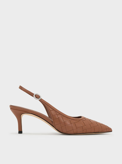 CHARLES & KEITH Top Pick / Ivette Woven Pointed Slingback Pumps - Brown