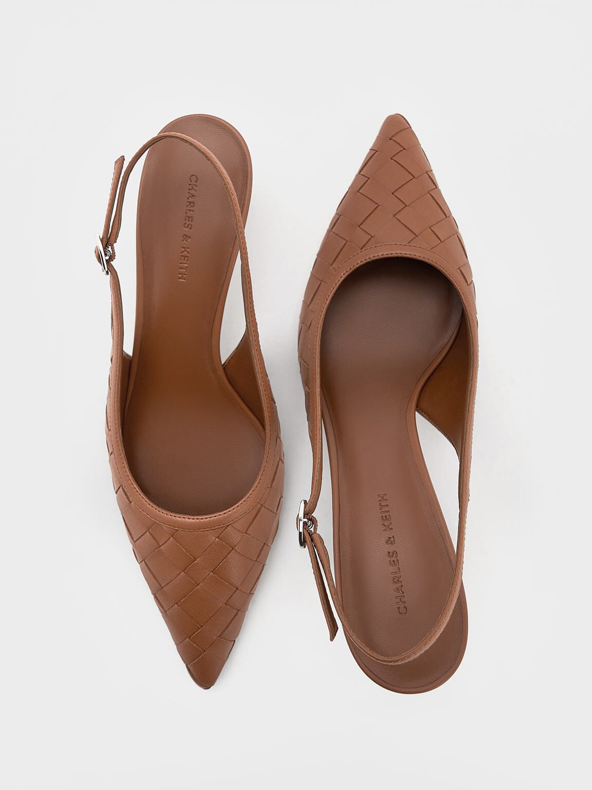 CHARLES & KEITH Top Pick / Ivette Woven Pointed Slingback Pumps - Brown