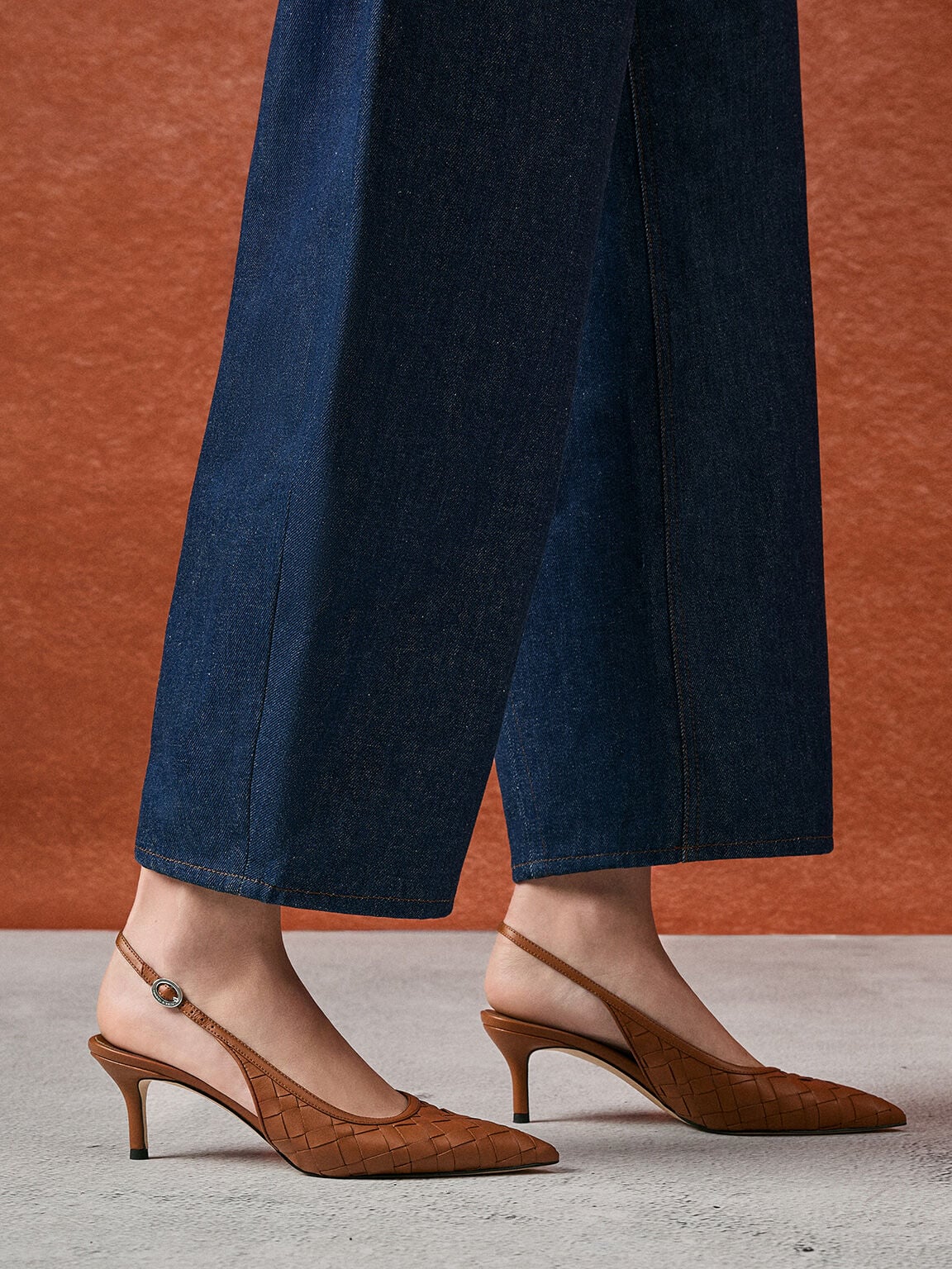 CHARLES & KEITH Top Pick / Ivette Woven Pointed Slingback Pumps - Brown