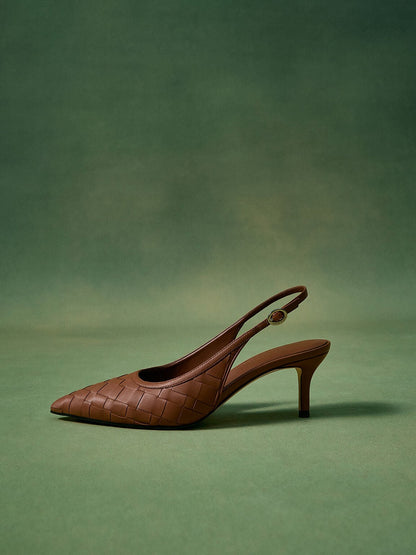 CHARLES & KEITH Top Pick / Ivette Woven Pointed Slingback Pumps - Brown