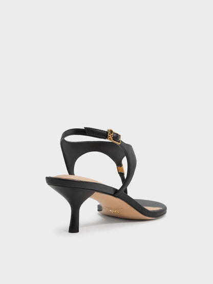 CHARLES & KEITH Top Pick / Leather Thong Kitten Heels - Black