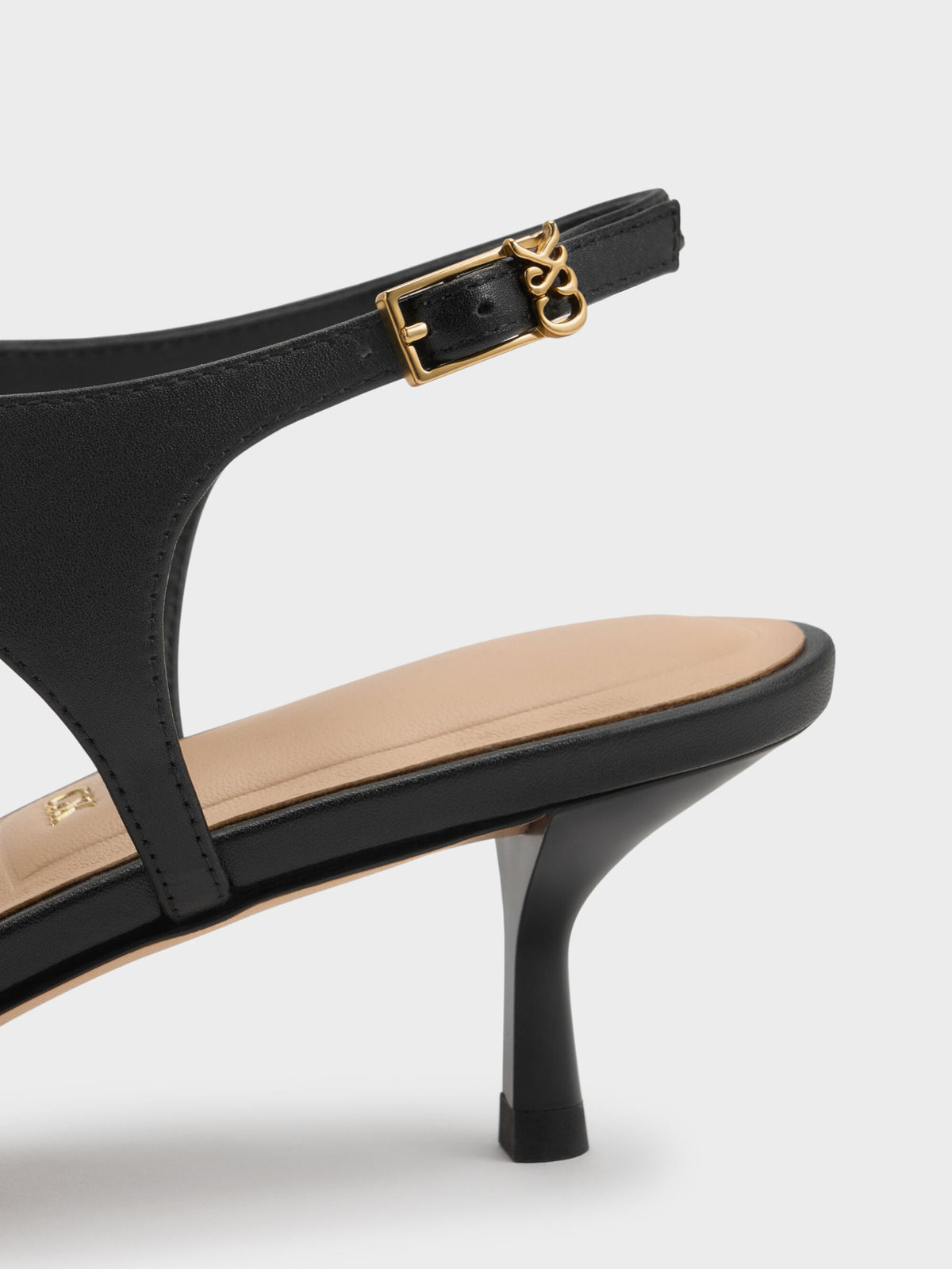 CHARLES & KEITH Top Pick / Leather Thong Kitten Heels - Black