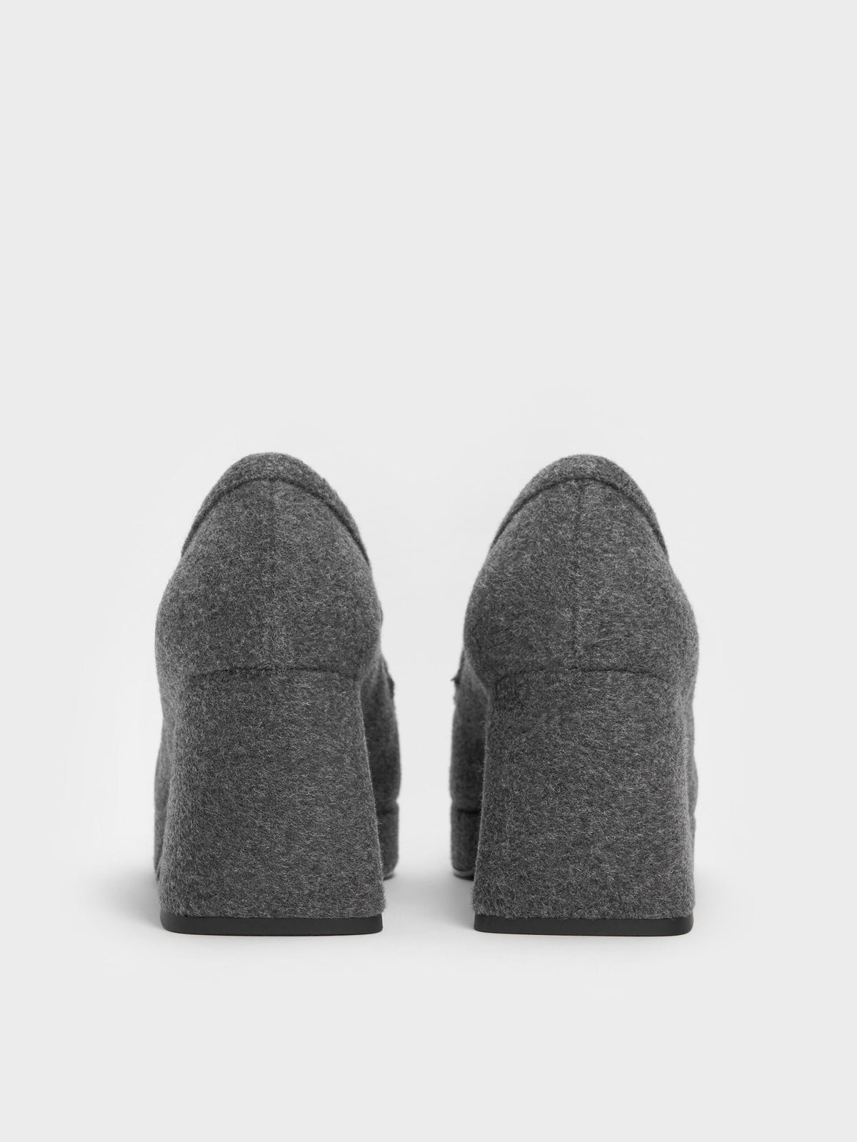 CHARLES & KEITH Top Pick / Felt Platform Penny Loafer Pumps - Grey