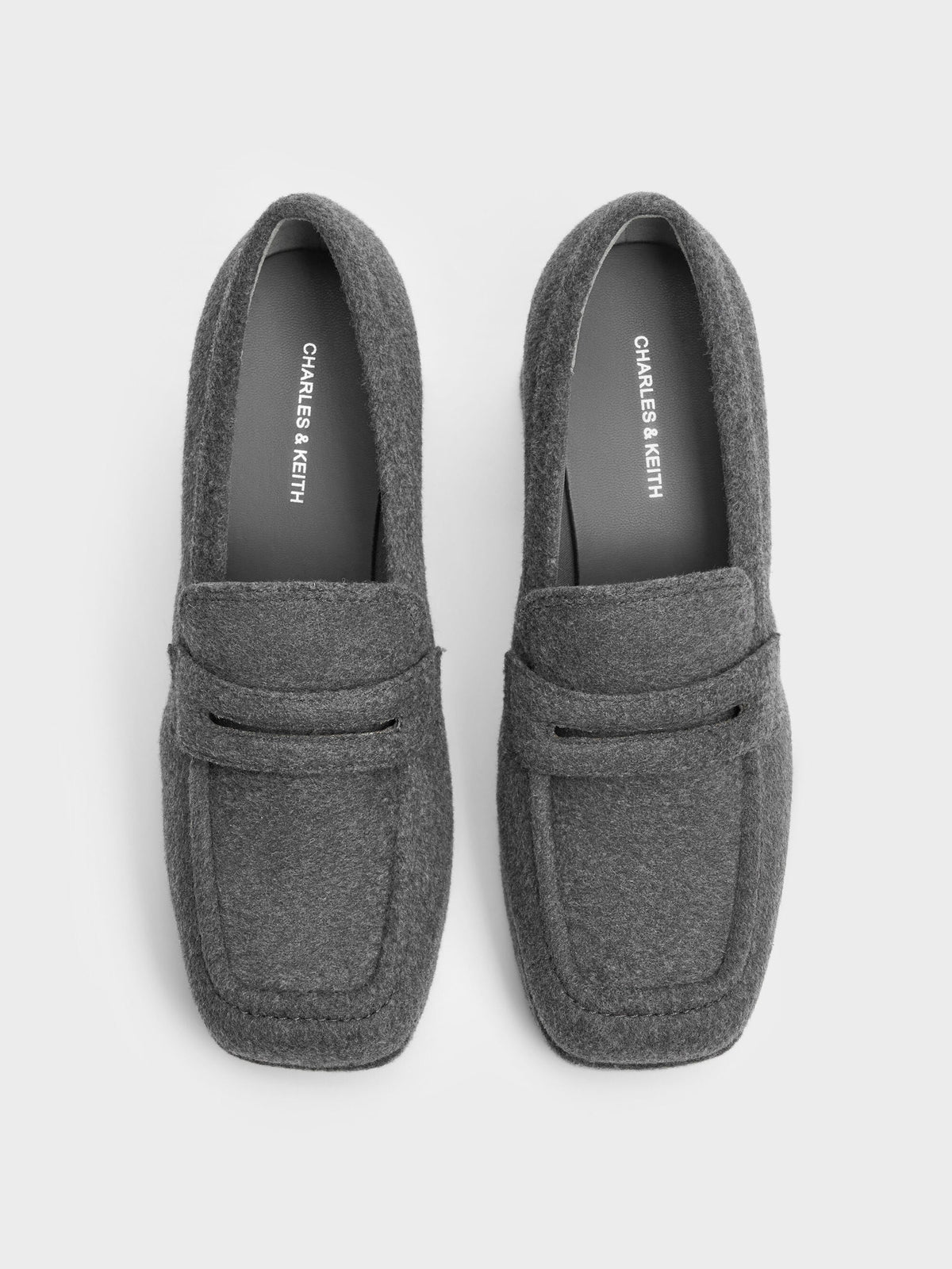 CHARLES & KEITH Top Pick / Felt Platform Penny Loafer Pumps - Grey
