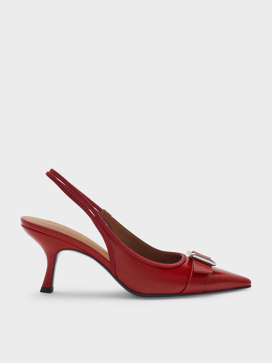CHARLES & KEITH Essential / Anita Buckled Pointed Slingback Pumps - Red