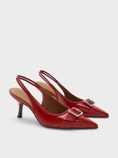 CHARLES & KEITH Essential / Anita Buckled Pointed Slingback Pumps - Red