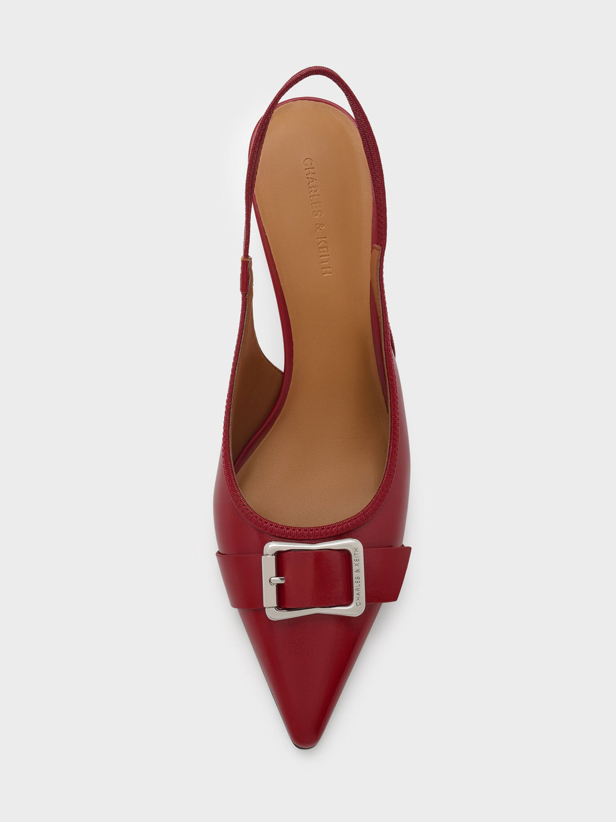 CHARLES & KEITH Essential / Anita Buckled Pointed Slingback Pumps - Red