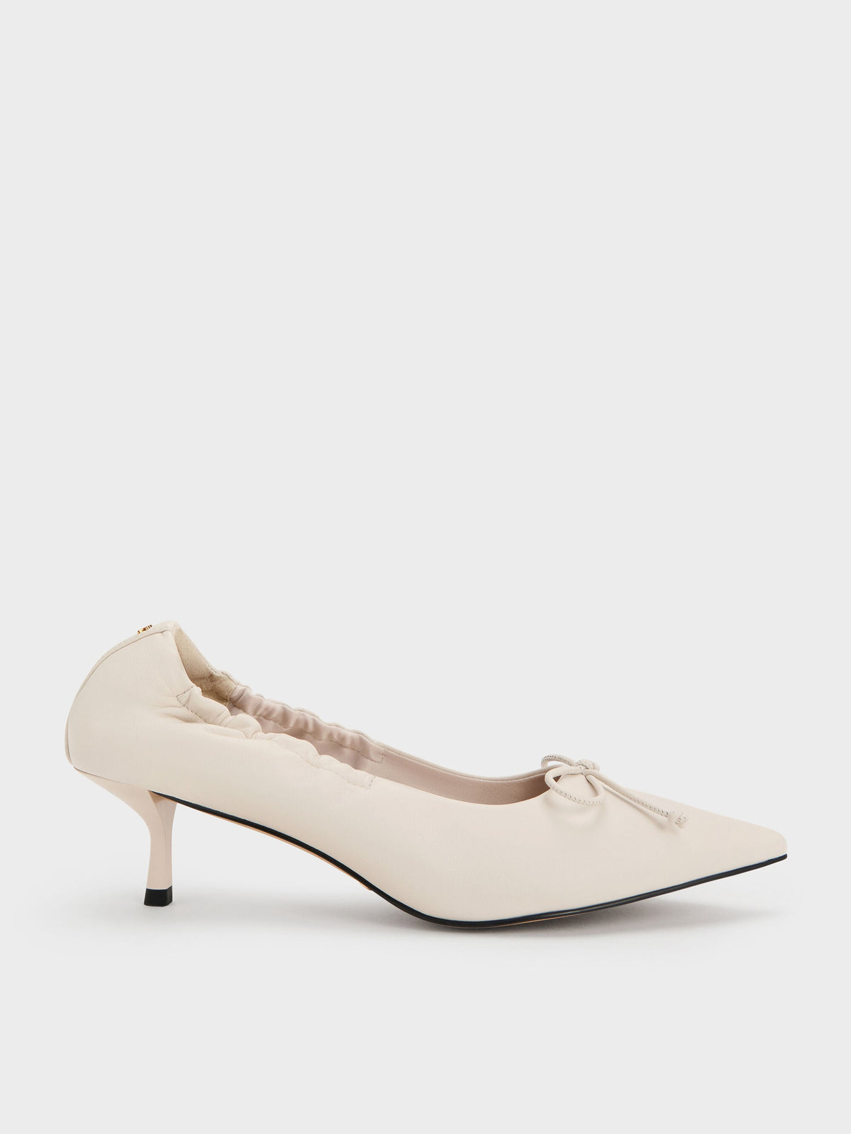 CHARLES & KEITH Trending / Leather Ruched Pointed Kitten Heels - Chalk