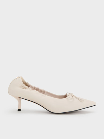 CHARLES & KEITH Trending / Leather Ruched Pointed Kitten Heels - Chalk