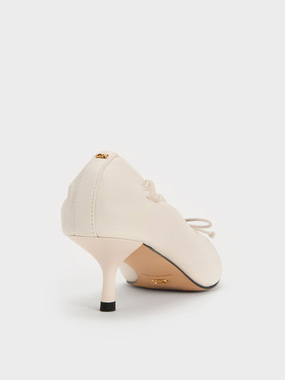 CHARLES & KEITH Trending / Leather Ruched Pointed Kitten Heels - Chalk