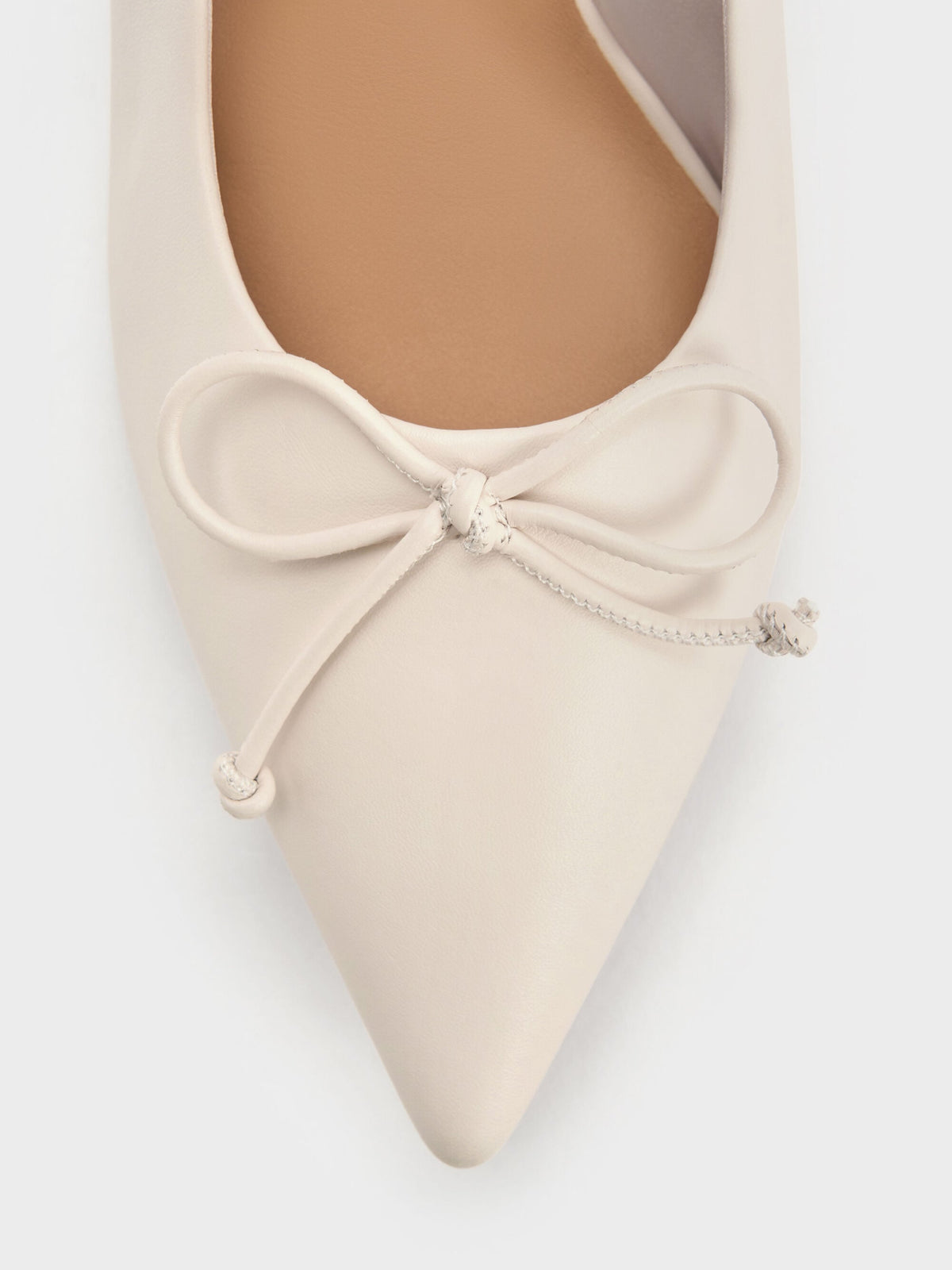 CHARLES & KEITH Trending / Leather Ruched Pointed Kitten Heels - Chalk