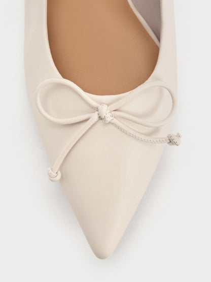 CHARLES & KEITH Trending / Leather Ruched Pointed Kitten Heels - Chalk