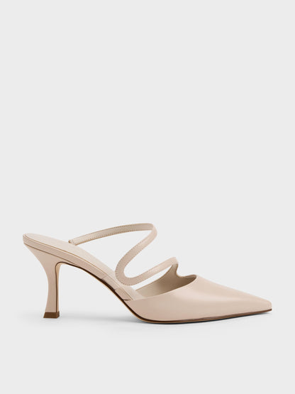 CHARLES & KEITH Recommended / Arden Pointed Wavy Heeled Mules - Light Pink