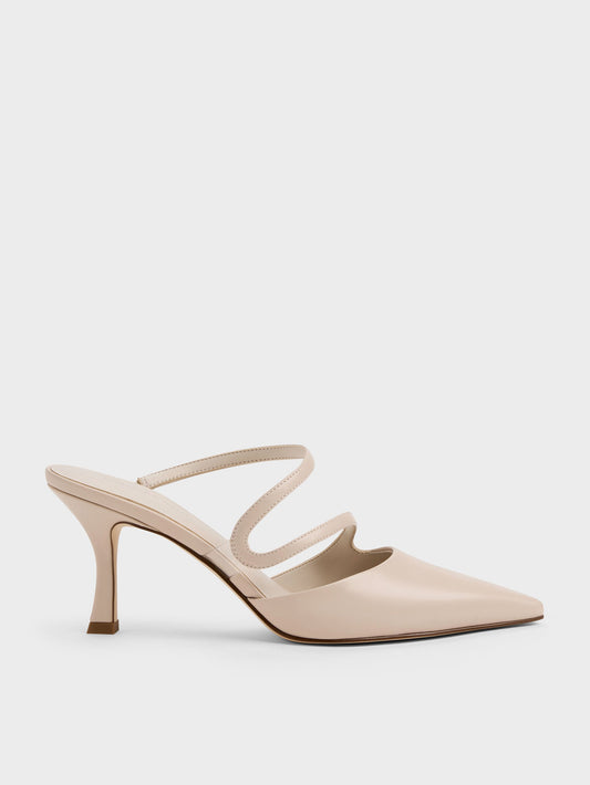 CHARLES & KEITH Recommended / Arden Pointed Wavy Heeled Mules - Light Pink