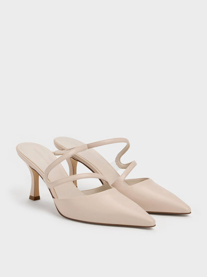 CHARLES & KEITH Recommended / Arden Pointed Wavy Heeled Mules - Light Pink