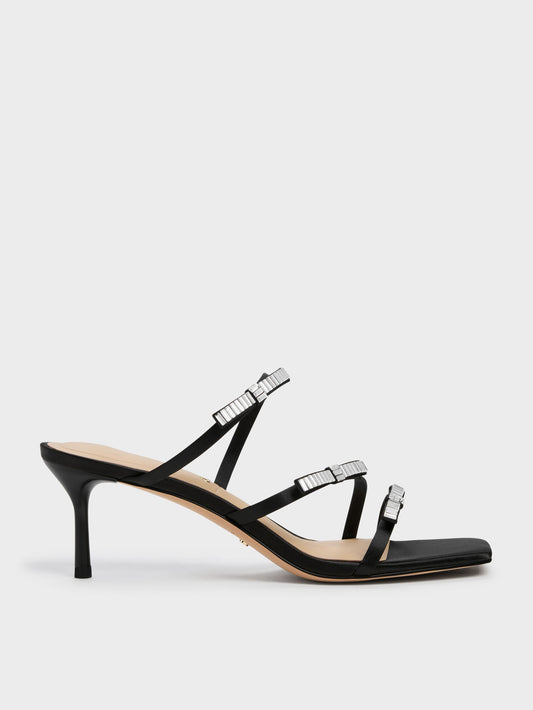 CHARLES & KEITH Special Offer / Jessy Gem-Bow Heeled Sandals - Black Textured
