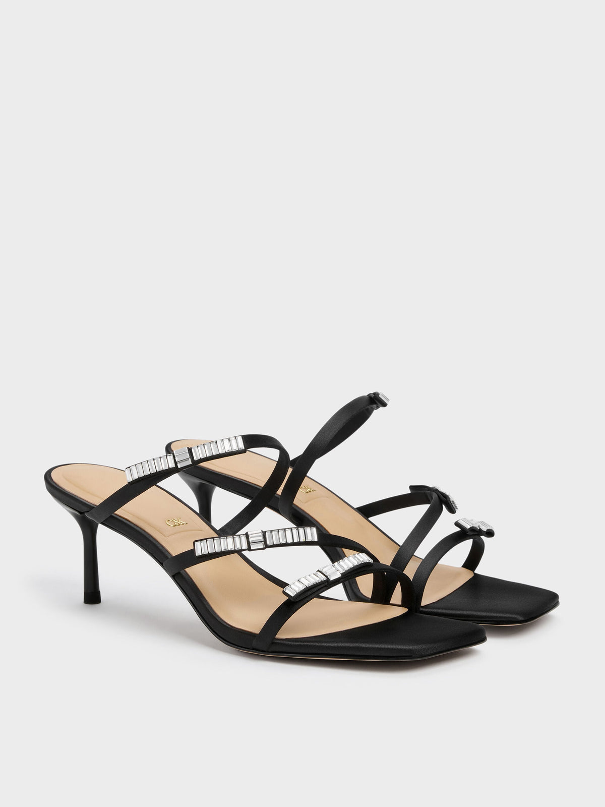 CHARLES & KEITH Special Offer / Jessy Gem-Bow Heeled Sandals - Black Textured