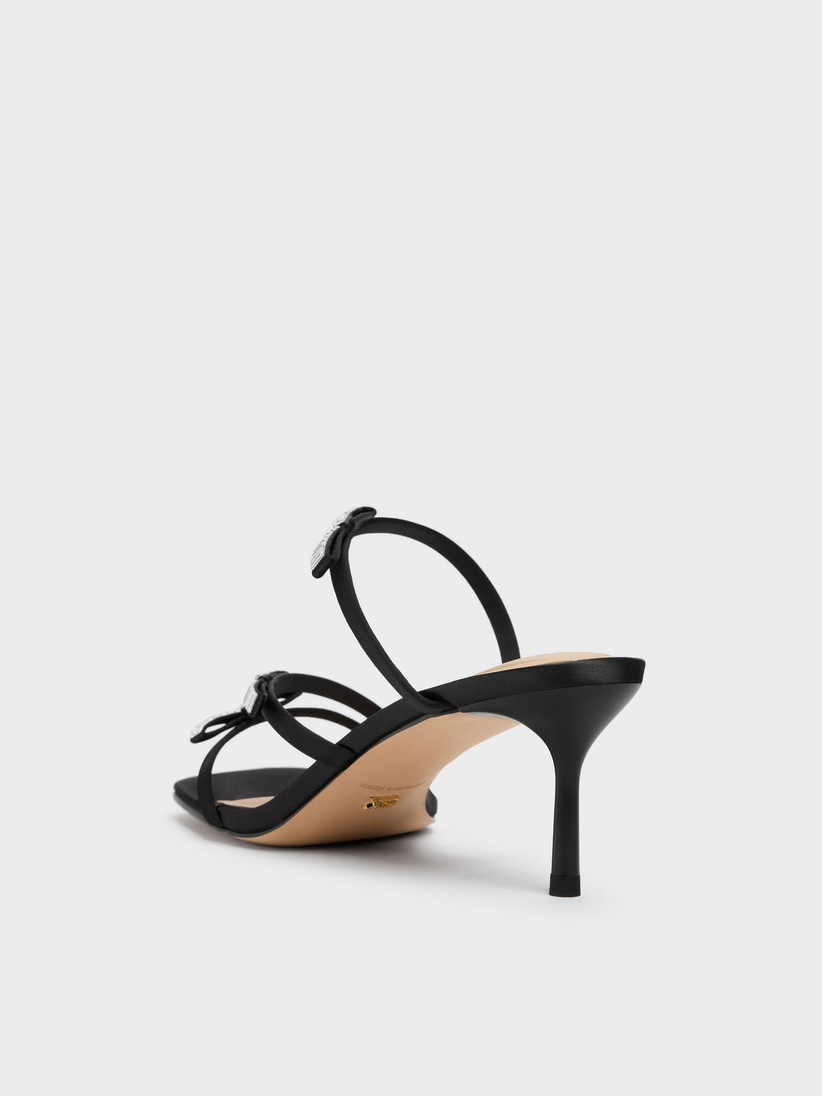 CHARLES & KEITH Special Offer / Jessy Gem-Bow Heeled Sandals - Black Textured