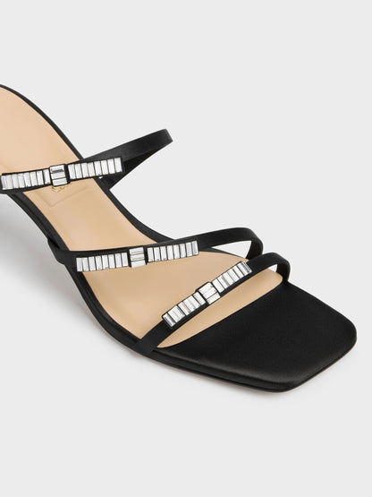 CHARLES & KEITH Special Offer / Jessy Gem-Bow Heeled Sandals - Black Textured