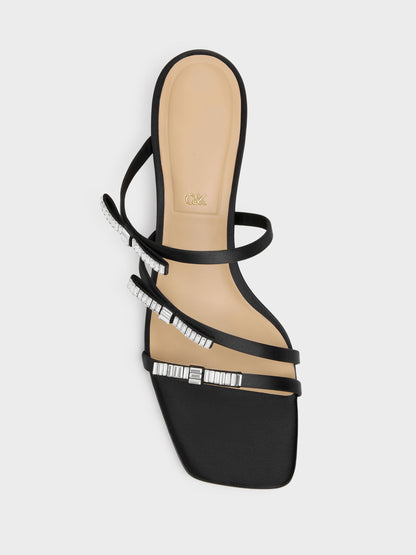 CHARLES & KEITH Special Offer / Jessy Gem-Bow Heeled Sandals - Black Textured
