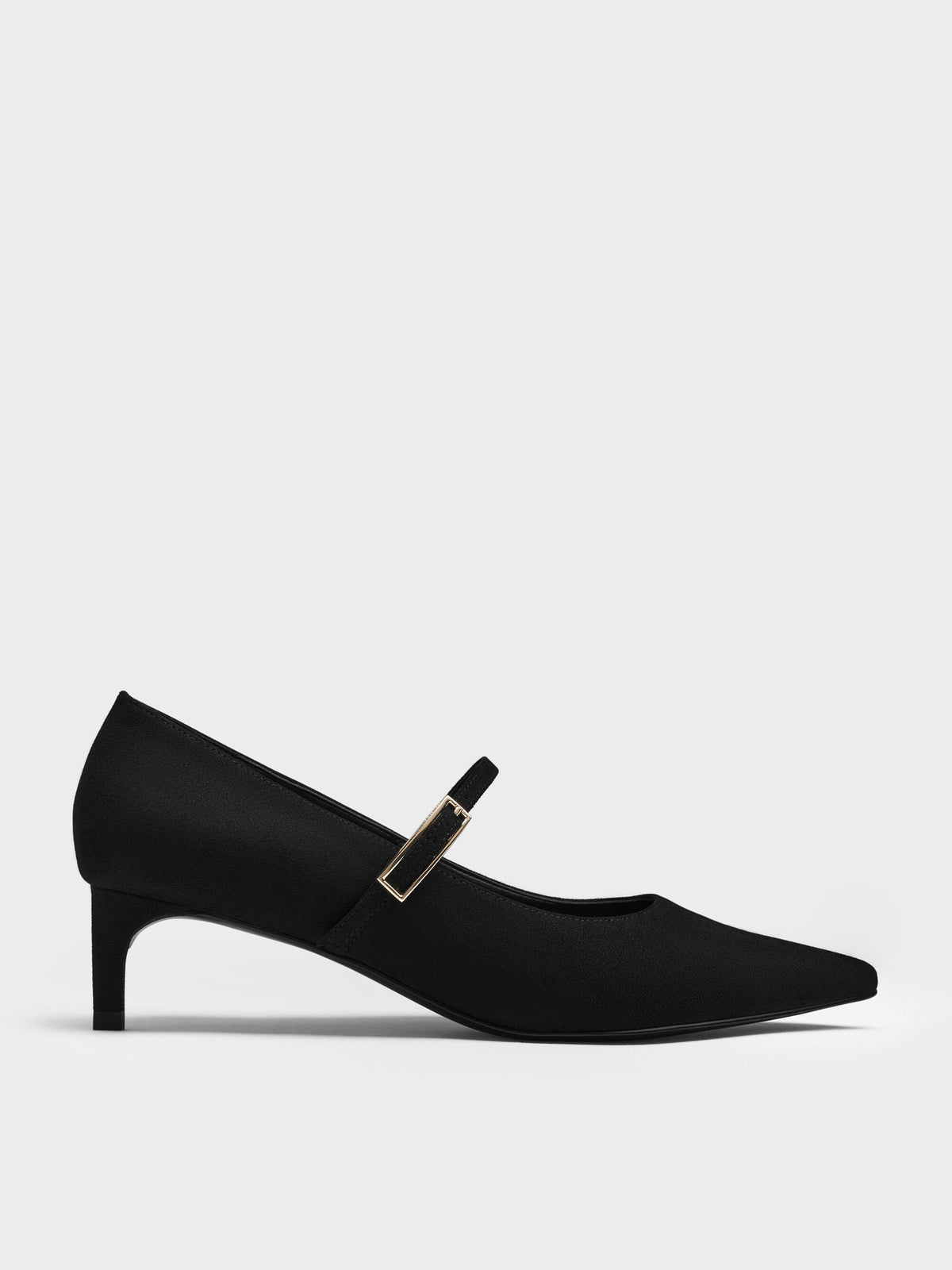 CHARLES & KEITH Top Pick / Luciana Faux Suede Mary Jane Pumps - Black Textured
