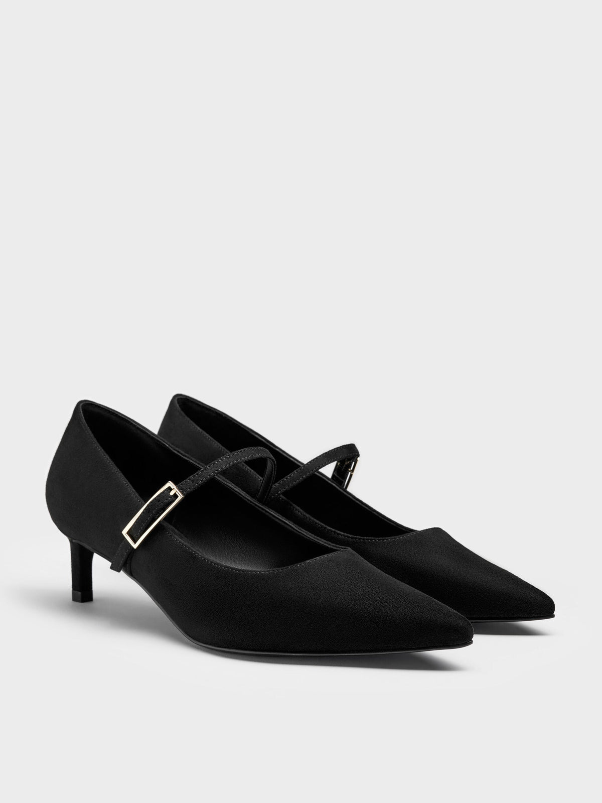 CHARLES & KEITH Top Pick / Luciana Faux Suede Mary Jane Pumps - Black Textured