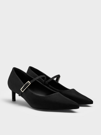 CHARLES & KEITH Top Pick / Luciana Faux Suede Mary Jane Pumps - Black Textured