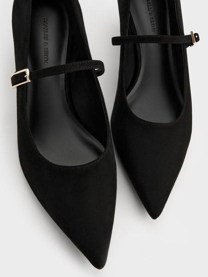 CHARLES & KEITH Top Pick / Luciana Faux Suede Mary Jane Pumps - Black Textured