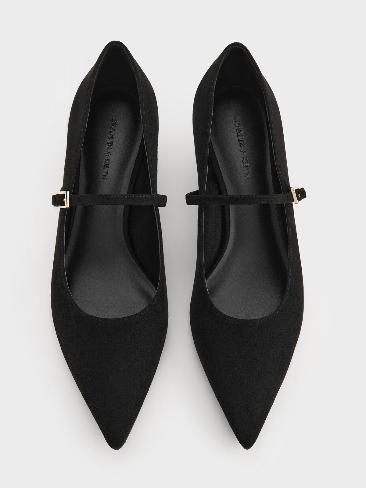 CHARLES & KEITH Top Pick / Luciana Faux Suede Mary Jane Pumps - Black Textured