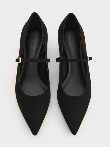CHARLES & KEITH Top Pick / Luciana Faux Suede Mary Jane Pumps - Black Textured
