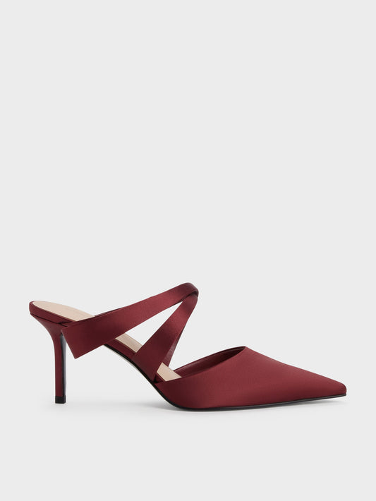 CHARLES & KEITH Value / Satin Pleated-Strap Heeled Mules - Red