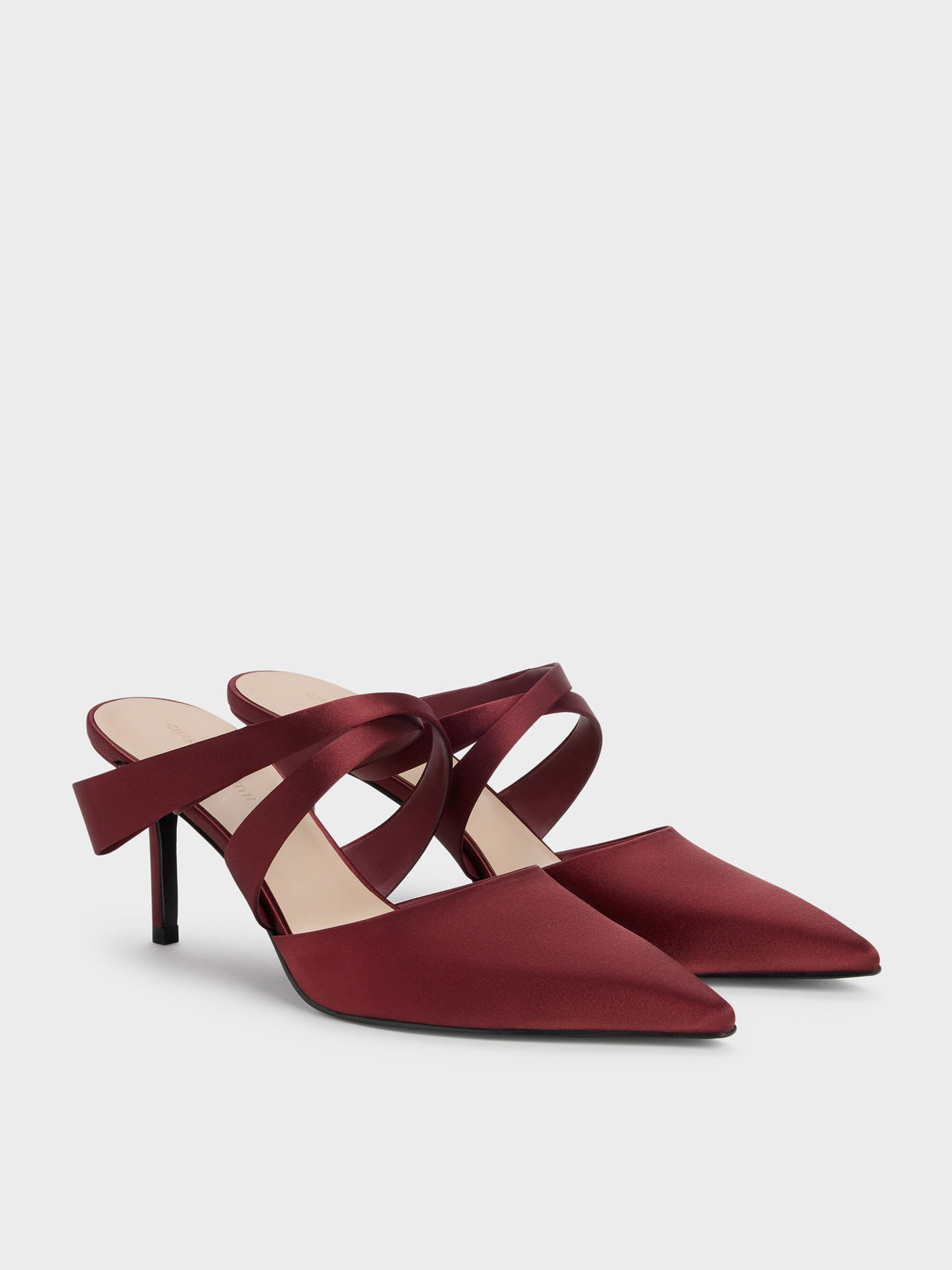 CHARLES & KEITH Value / Satin Pleated-Strap Heeled Mules - Red