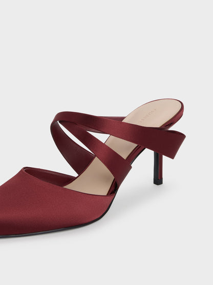 CHARLES & KEITH Value / Satin Pleated-Strap Heeled Mules - Red