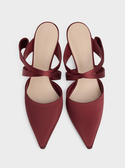 CHARLES & KEITH Value / Satin Pleated-Strap Heeled Mules - Red
