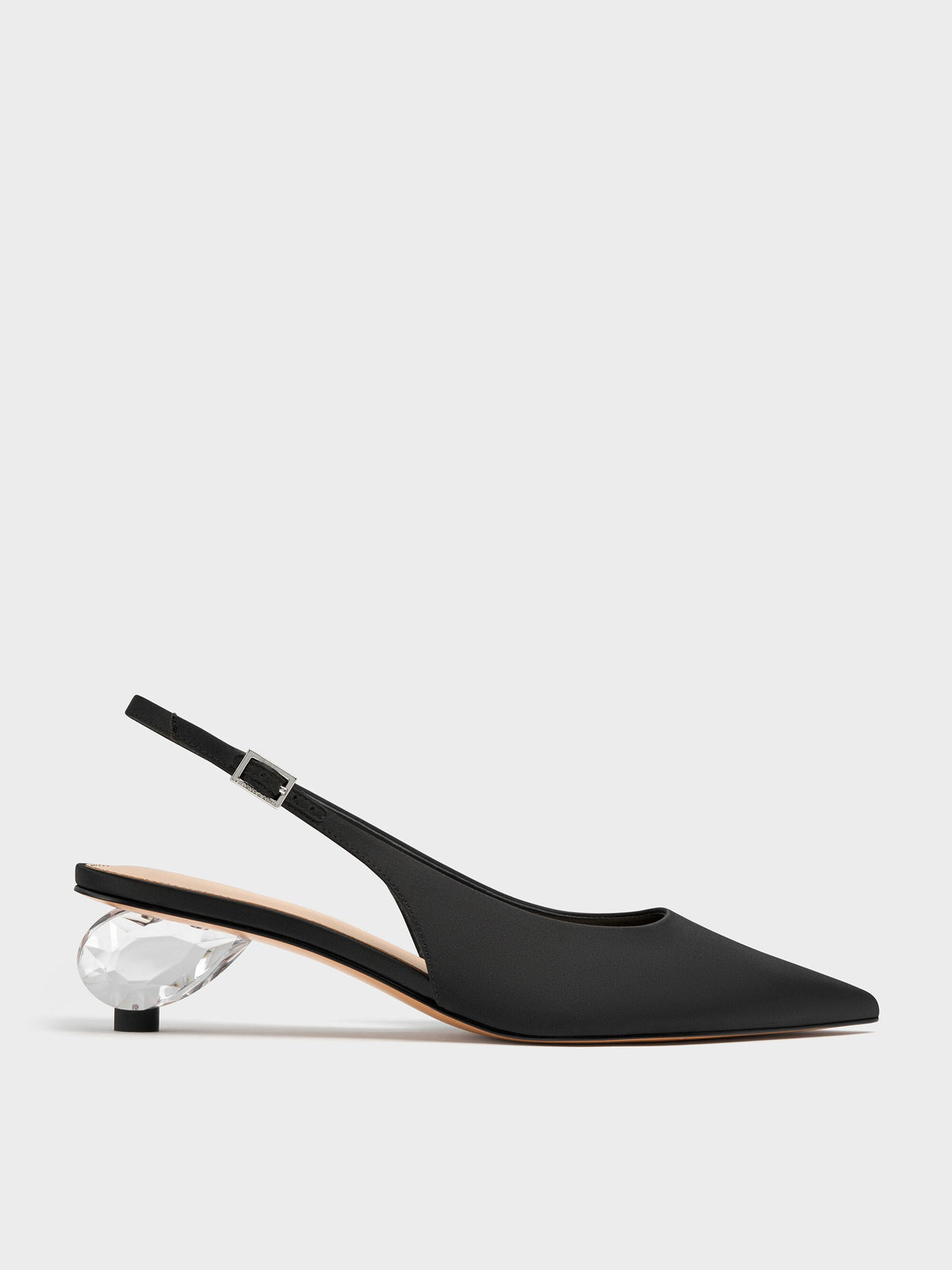 CHARLES & KEITH Featured / Pointed Crystal-Heel Slingback Pumps - Black Textured