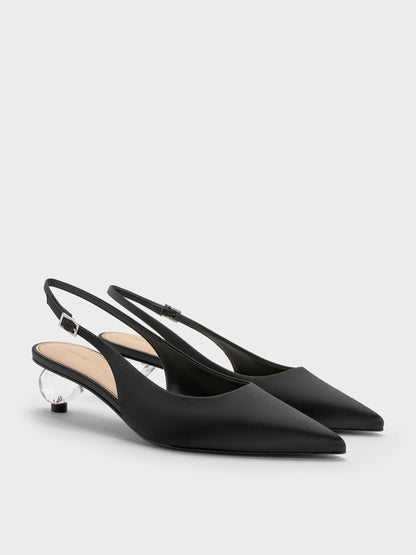 CHARLES & KEITH Featured / Pointed Crystal-Heel Slingback Pumps - Black Textured