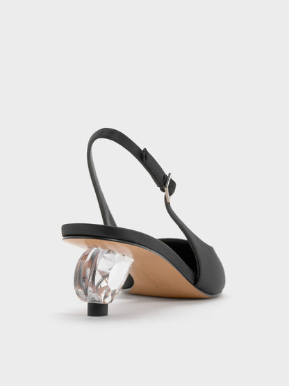 CHARLES & KEITH Featured / Pointed Crystal-Heel Slingback Pumps - Black Textured